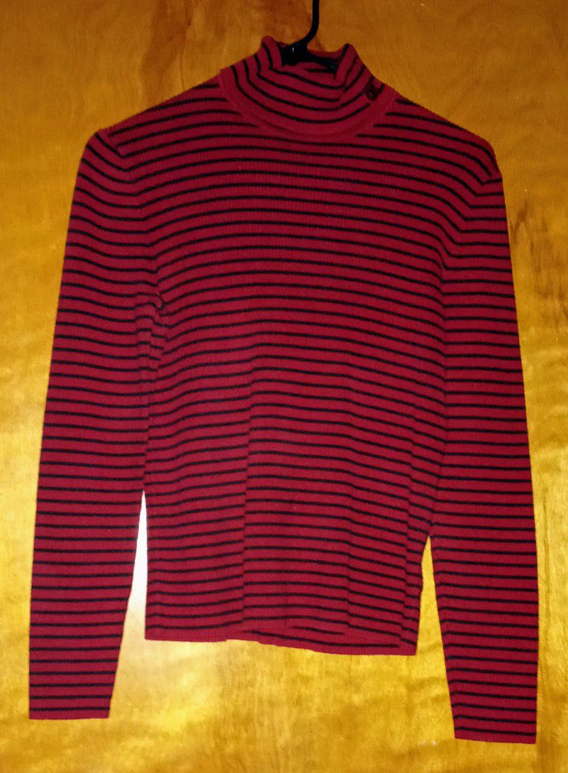 Women's Ralph Lauren Red Black Turtleneck Sweater Long-Sleeve Large
