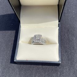 Size 6 ½ lady's 14K white Gold, rhodium finished multi band style Diamond engagement type ring.