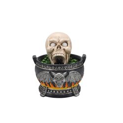 Halloween Skull Cauldron Statue with LED Light, Smoke Fog Effect Resin Decor