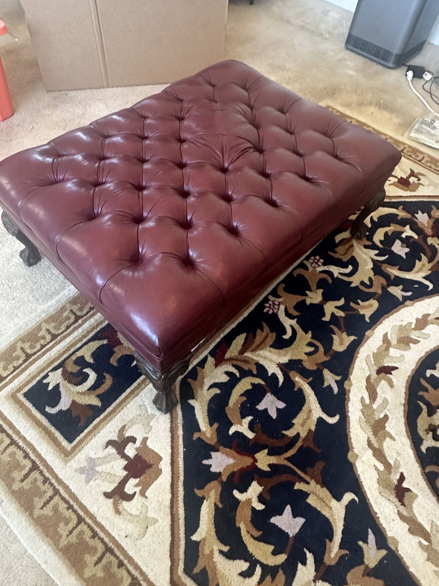 Leather ottoman burgundy