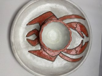 Rare Vintage Handmade Jose Dovis Pottery Ceramic Crab Chip and Dip Platter