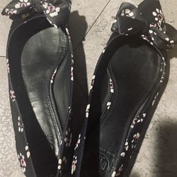 Size 8 Tory Burch Rosalind Black Stamped Floral Satin Ballet Flats - $49 or make offer-Satin Floral-Satin Floral-Satin Floral