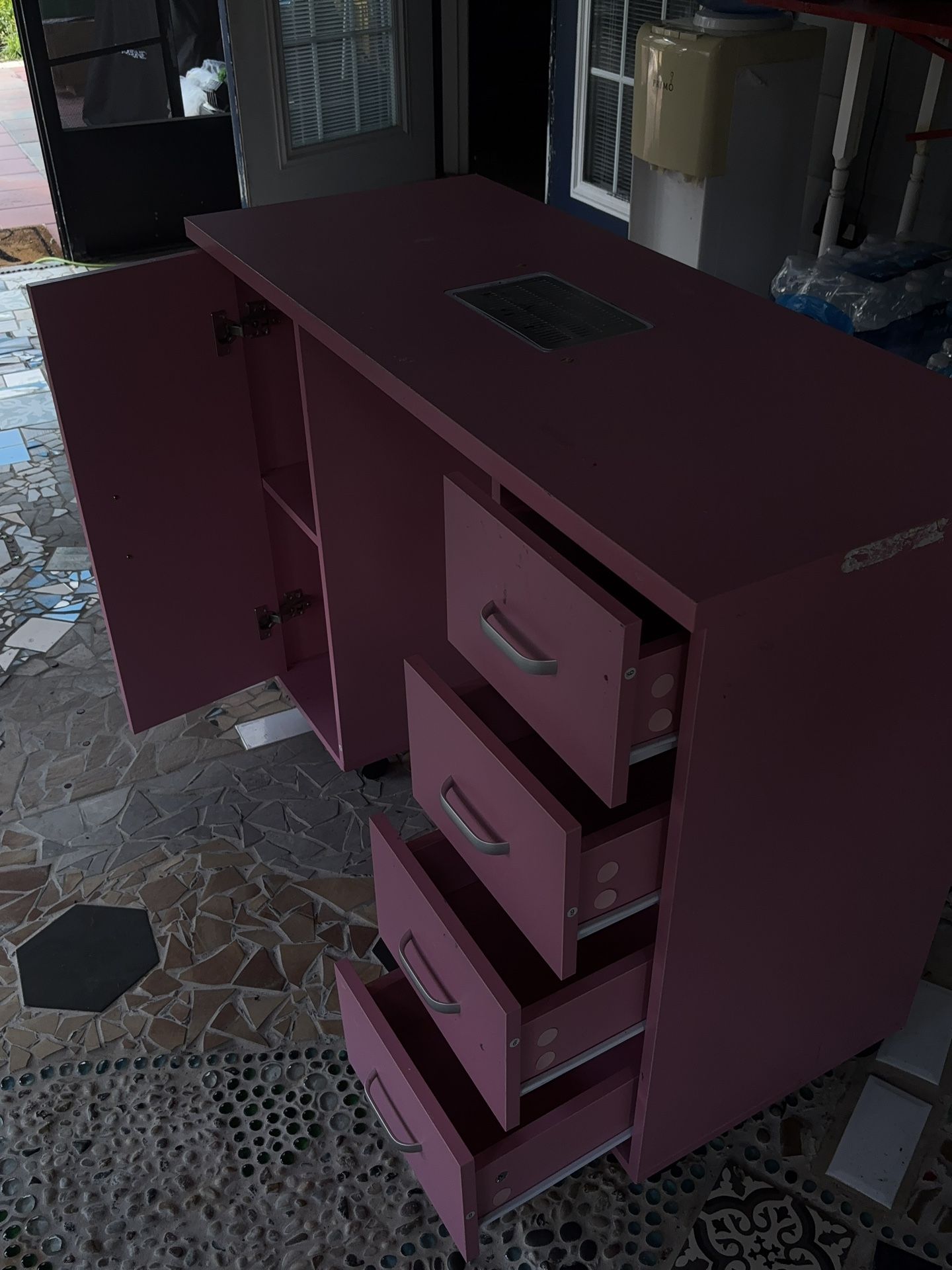 Pink Nail Desk with nail duster built in & drawers