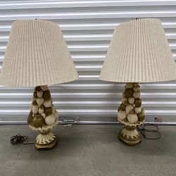 Vintage Italian Topiary Fruit Basket Lamp Pair