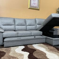  Large Gray Sectional with Pull Out Bed Ottoman