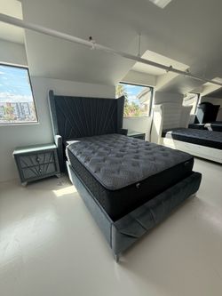 Gray Bed Frame with 2 Night Stands