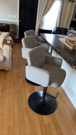 Set of 3 Gray Upholstered Bar Stools