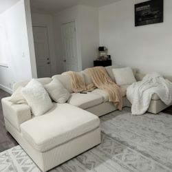 Brand new ivory color corduroy Sectional Sofa with double chaise and two accent pillows.