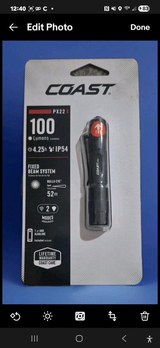 Coast PX22 100 Lumens Flashlight Black New In Package. P 0001