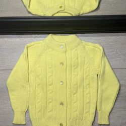 New Vintage 1960s Kids Toddlers Yellow Acrylic Cardigan Sweater
