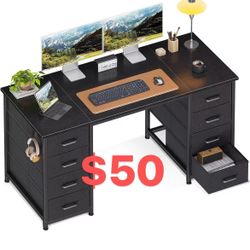 48-inch computer desk with 8 fabric drawers, modern office desk with large storage for home office, study, games, black $ 50