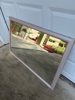 Large Rectangular Wall Mirror Silver/Pink Frame