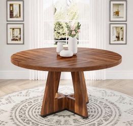 Brown Round Dining Table for 4-6 People, 47 Inches Dining Room Table with Wooden Base. NO CHAIRS!!!