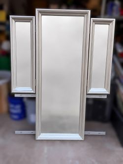 Silver Tri-fold Mirror and 3 Drawer Nightstand Vanity Set