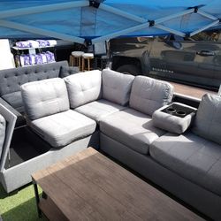 Super Deal 
Sectional 2 Pcs 
Reversible Chaise 
Storage Chaise
Cup Holder Trade 
Fabric In Stone Grey
Available In Chocolate Color 
$399+ Tax
FREE LOC