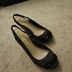 Black Faux Suede Wedge Heels
