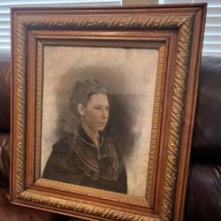 Antique Victorian Wood Gesso Gilded Frame with Portrait - Large and fairly heavy
