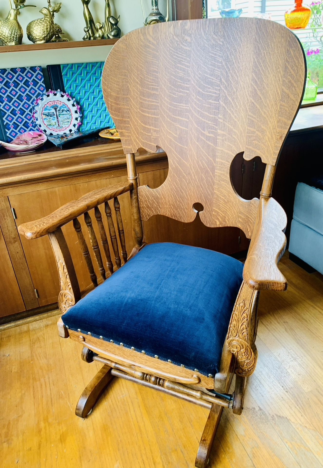 Antique Carved Wood Rocking Chair Glider