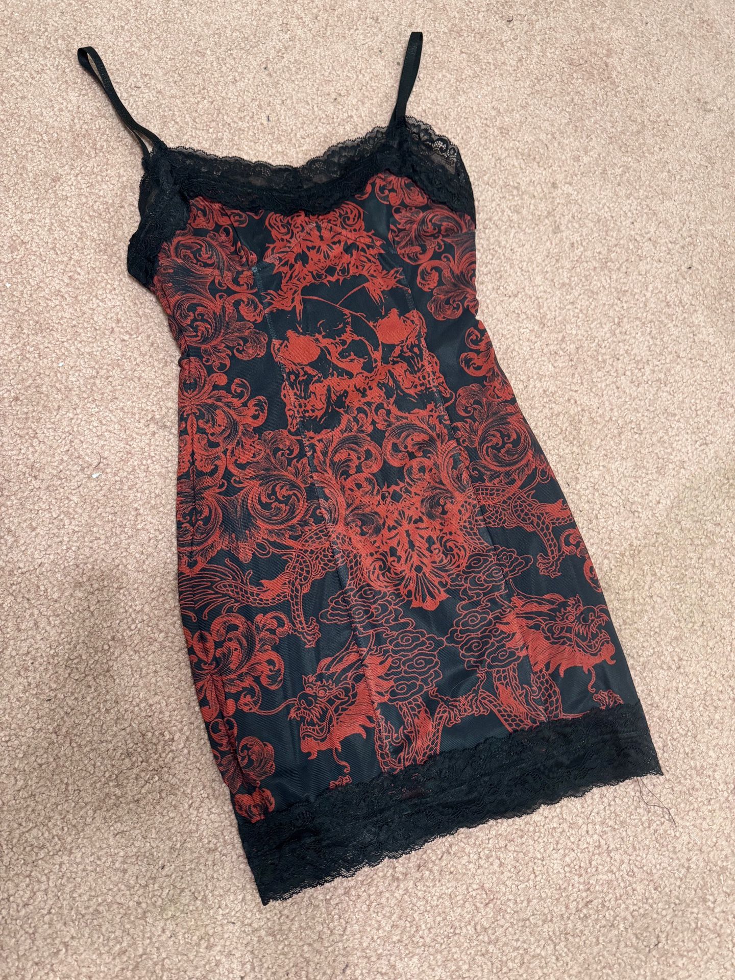 New Small Red Black Lace Y2K Short Slip Dress Goth Gothic