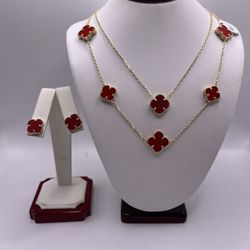 Set Estilo Van Cleef Rojo Oro 14k 