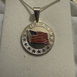 Silver Flag Necklace 18” Chain 925