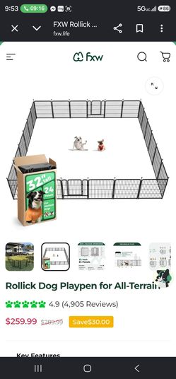 FXW Rollick Unleashed Dog Playpen for Indoor, Yard, RV Camping, 32 inch 24 Panels for Small and Medium Dogs, Black│Patented