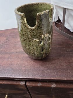 Vintage Art Pottery Vase Hand Carved Fairy Tail Tower Scene Rapunzel Tangled