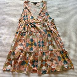 know supply quilt patterned organic cotton dress w pocket / sz xl
