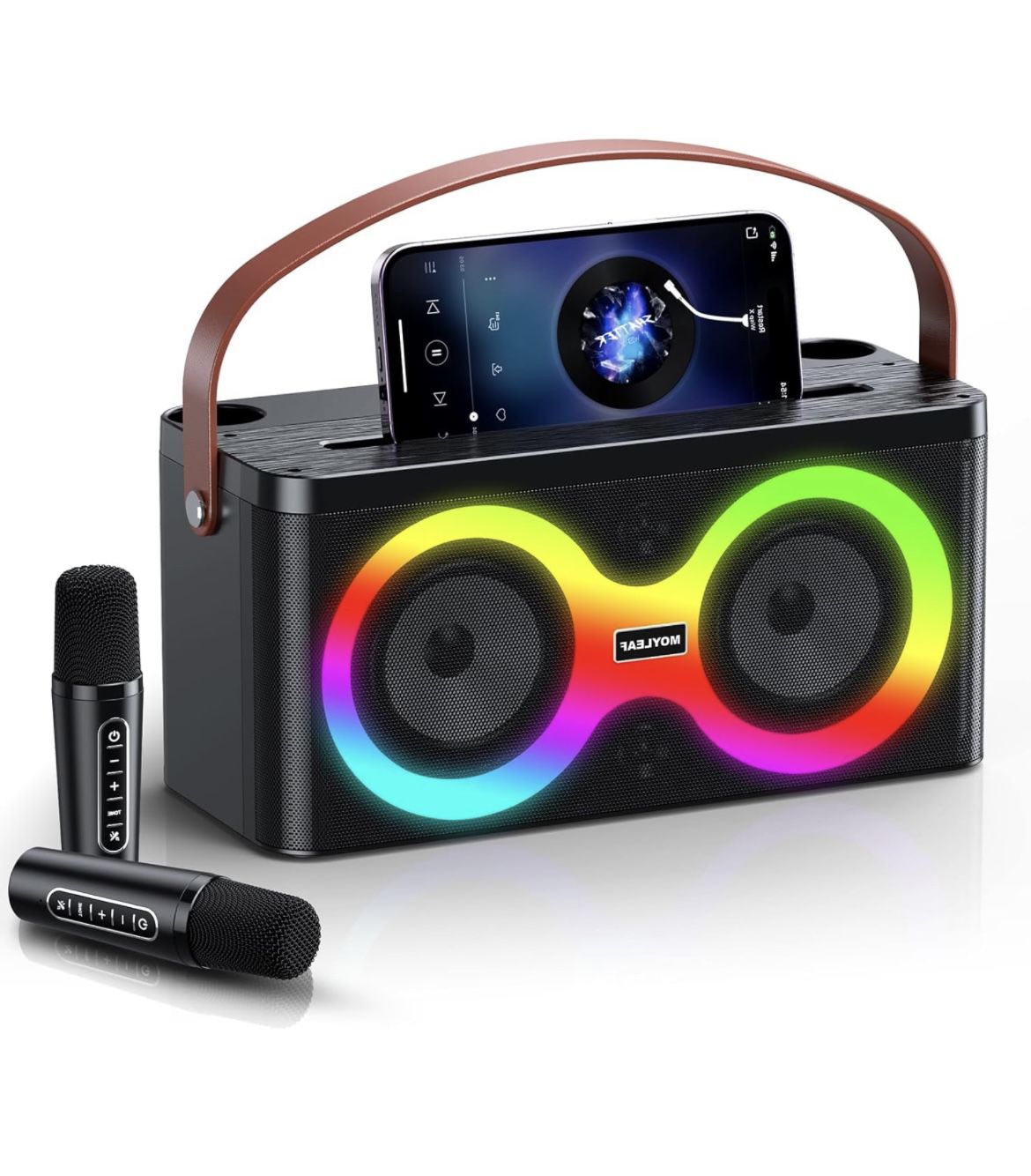 Karaoke Machine, Portable Bluetooth Speaker with 2 Wireless Microphones,Karaoke Machine for Adults & Kids,PA System Supports 