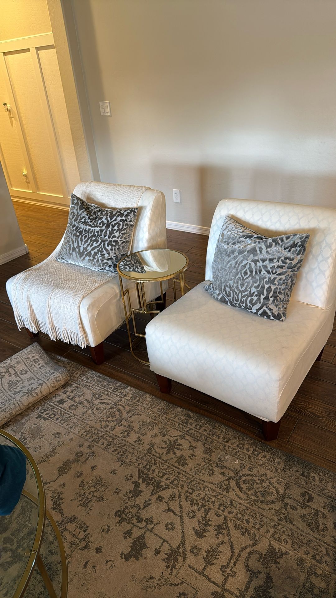 Two Slipper Chairs With Covers And Pillows 