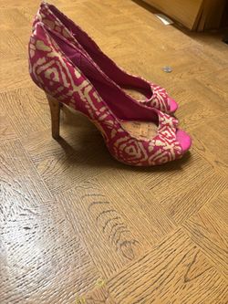 Christian siriano pink Printed Peep-Toe Heels