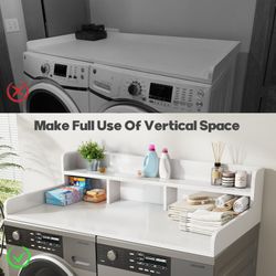 Washer Dryer Countertop with Non-slip Pads Laundry Wood Shelf Topper with Edge, 54 Width x 27.5 Depth Double Layer Organizer for Washer and Dryer Laun