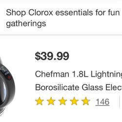Chefman 1.8L Lightning Borosilicate Glass Electric Kettle