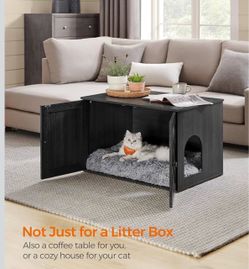 Cat Litter Box Enclosure, End Table, 31.5 x 20.9 x 19.7 Inches Litter Box Furniture Hidden with Removable Divider, Indoor Cat House, Ink Black UPCL002