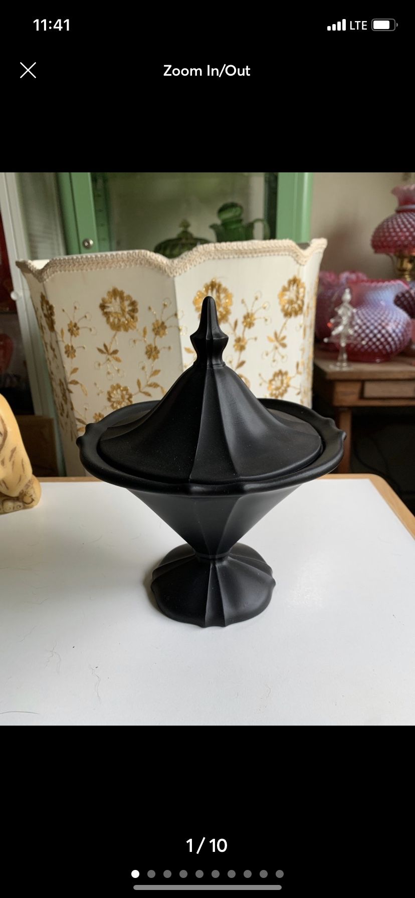 Vintage Tiffin Glass CO Black Amethyst Satin Conic Covered Candy Dish With Lid