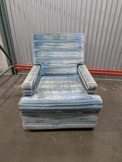 Upholstered Blue Striped Accent Armchair Plush Seating