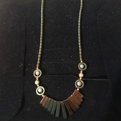 Vintage Art deco Hematite And Turquoise Beaded Necklace 