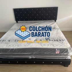 NEW BED FRAME KING SIZE WITH MATTRESS AND BOX SPRING