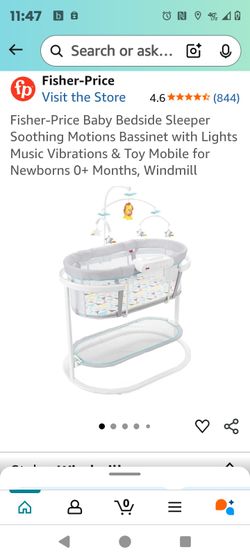 Fisher-Price Baby Bedside Sleeper Soothing Motions Bassinet with Lights Music Vibrations & Toy Mobile for Newborns 0+ Months, Windmill