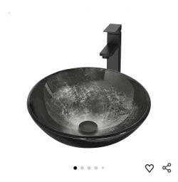 0390: New Bathroom Artistic Vessel Sink, Tempered Glass Vanity Round Bowl, Black
Black Faucet, Pop Up Drain, Above Counter, Easy Clean