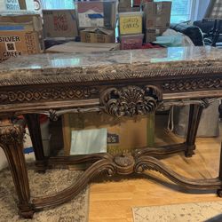 Ornate Marble Wooden Console Table