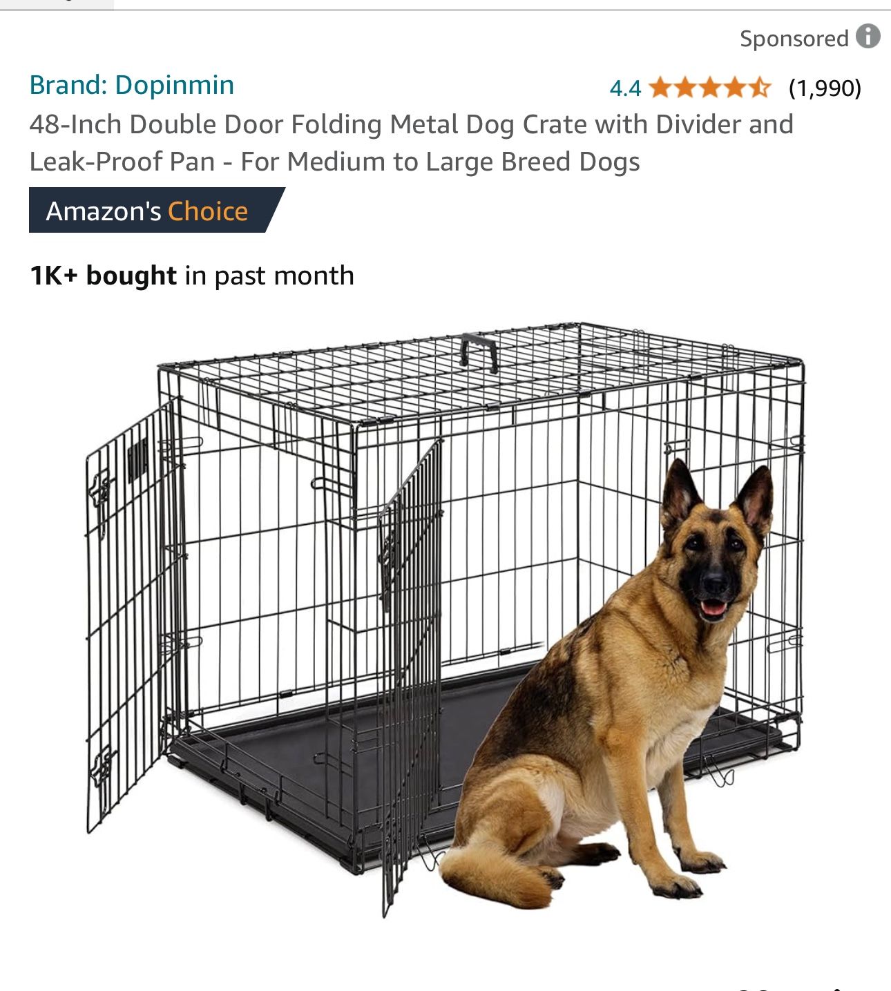48-Inch Double Door Folding Metal Dog Crate