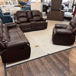 Brown Leather Manuel Recliner 3pc Set(Sofa, Loveseat, Chair)🔥BIG SALE🔥Everything is 50% OFF🔥
