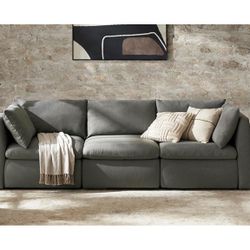 3 Seat Modular Sectional Sofa with Fully Removable Covers, Large Storage Oversized Modern Cloud Couch for Living Room, Grey Fabric