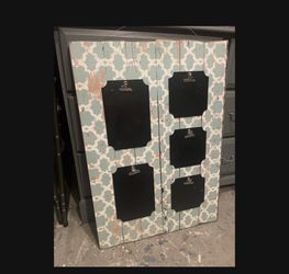 Lg. Picture Hanger With Clips Turquoise Distressed
