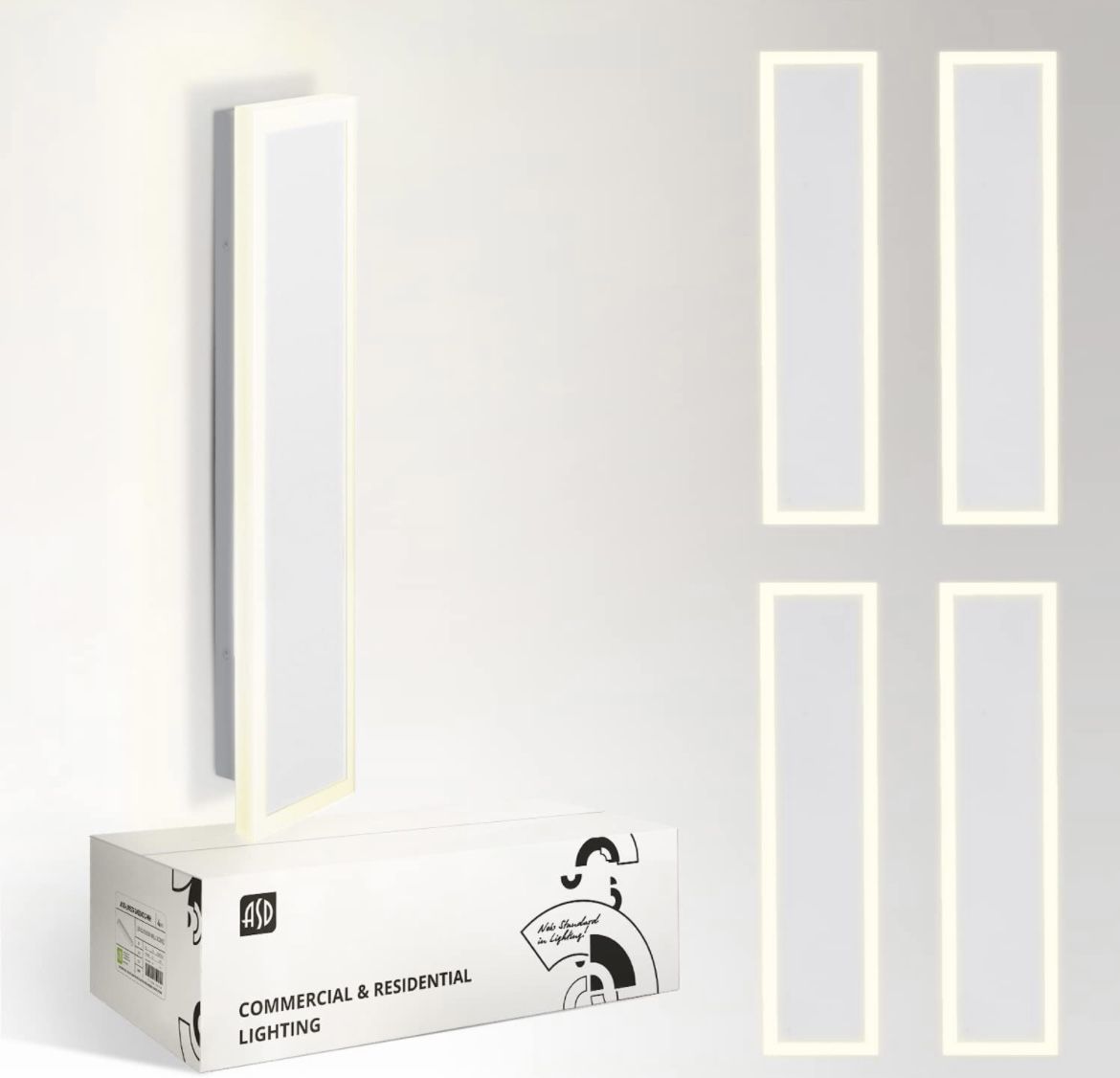 ASD LED Long Wall Light Fixture | Modern Steel Linear Sconce | 24" 24W (120V) 2200Lm 3000K/4000K/5000K Adjustable | Outdoor Light Strip, Exterior Lamp