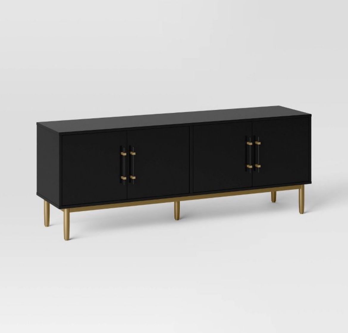 Ellery Luxe Tv Stand For TVs Up To 60” Black - Threshold Gold-Finish Legs Wood Frame, Storage