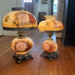 Pair of hand painted Antique/vintage lamps