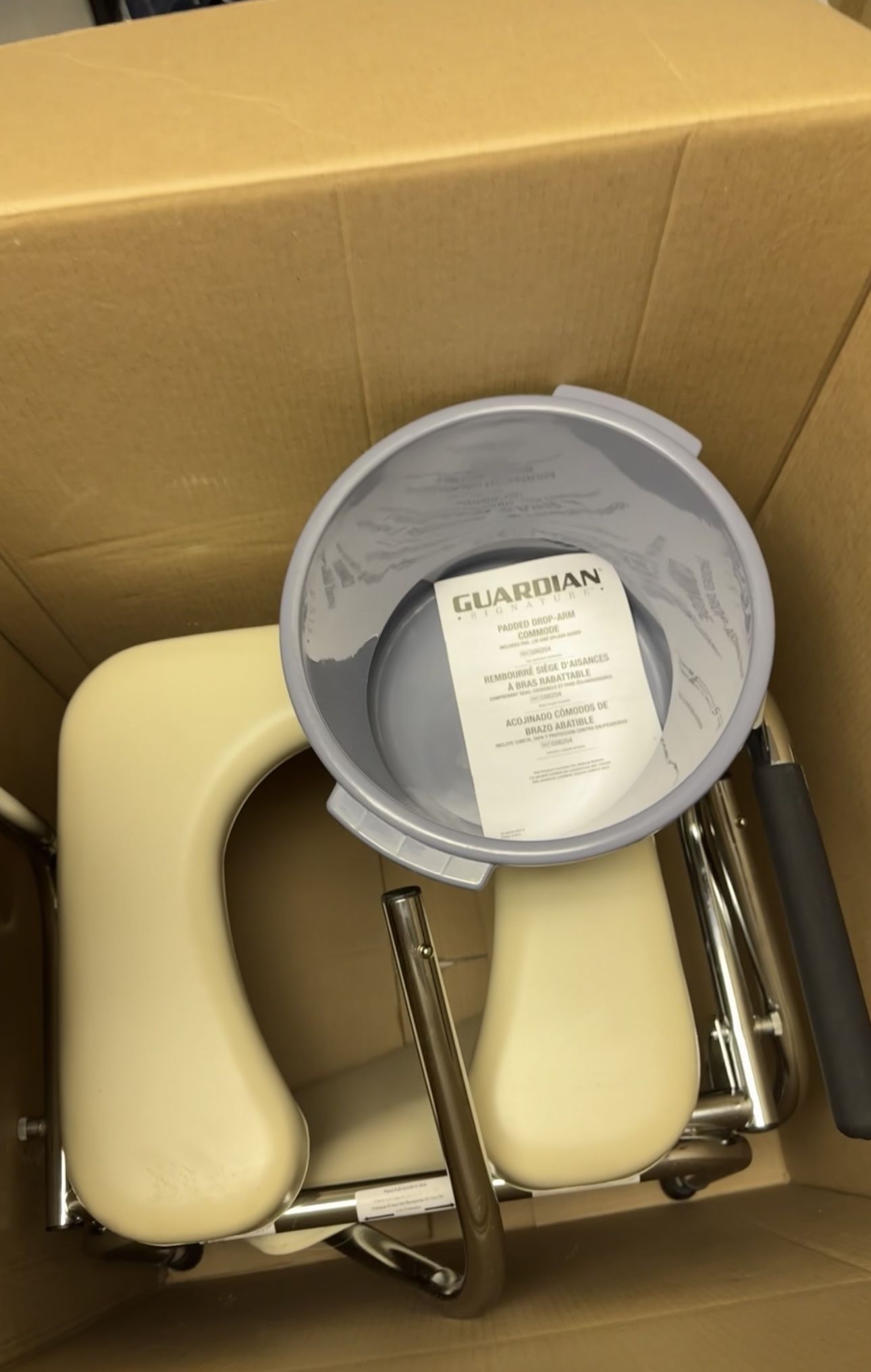 Medical toilet chair for people with special needs or the elderly.