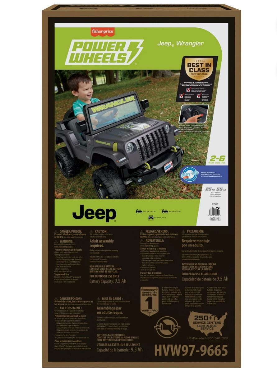 6V Power Wheels Jeep Wrangler Toddler Ride-on Toy with Driving Sounds, Multi-Terrain Traction, Gray